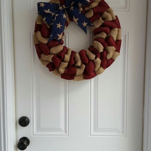 Patriotic burlap wreath for front door, fourth of july wreath, Americana wreath, housewarming gifts image 4