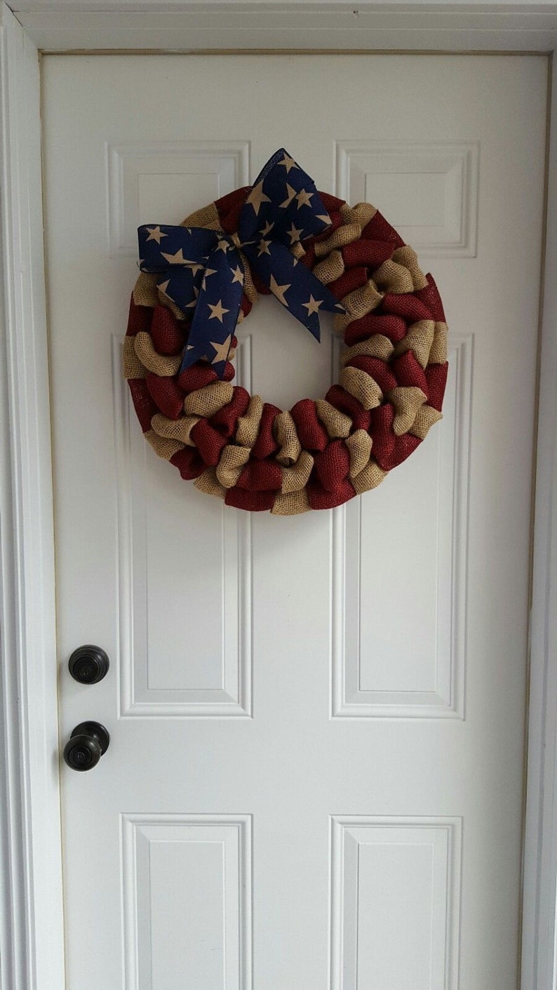 Patriotic burlap wreath for front door, fourth of july wreath, Americana wreath, housewarming gifts immagine 4