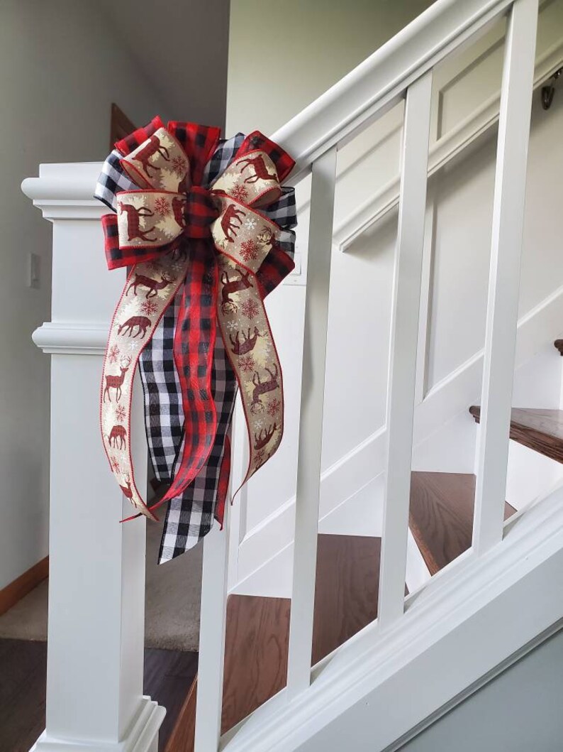 Christmas Tree Topper Bow Buffalo Plaid Bow Rustic Christmas Etsy