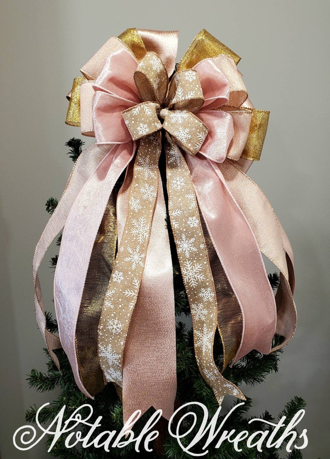 Rose Gold Tree Topper Bow Pink Snowflake Tree Topper Bow Etsy