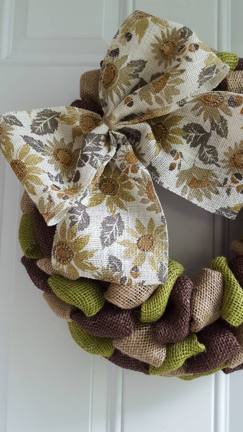 green wreath Fall wreath rustic wreath Thanksgiving wreath burlap wreath brown wreath Fall wreath for front door