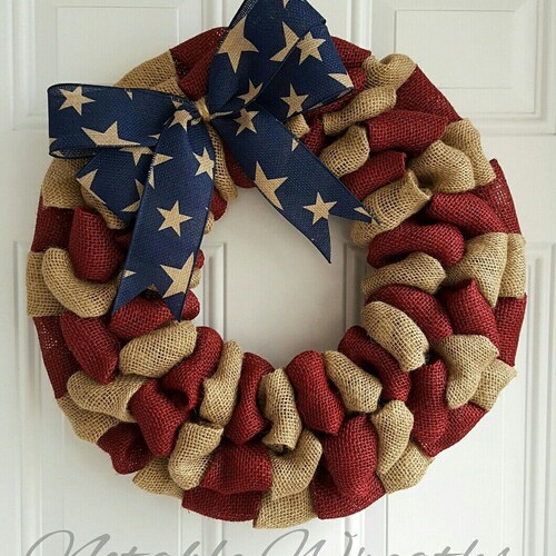 Patriotic Wreath Fourth of July Burlap Wreath Flag Wreath - Etsy