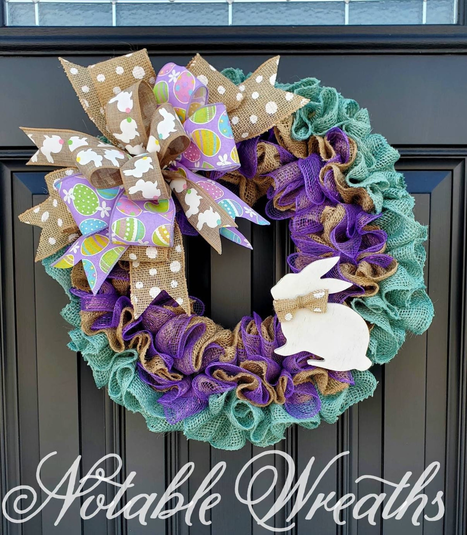 Easter Bunny Purple and Turquoise Wreath