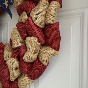 Patriotic burlap wreath for front door, fourth of july wreath, Americana wreath, housewarming gifts image 2