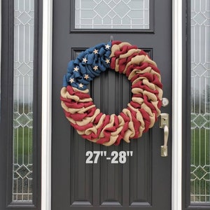 Patriotic wreath, patriotic burlap wreath, Americana wreath, primitive wreath, farmhouse wreath, military wreath, farmhouse decor, all seaso 27"- 28" in（インチ）