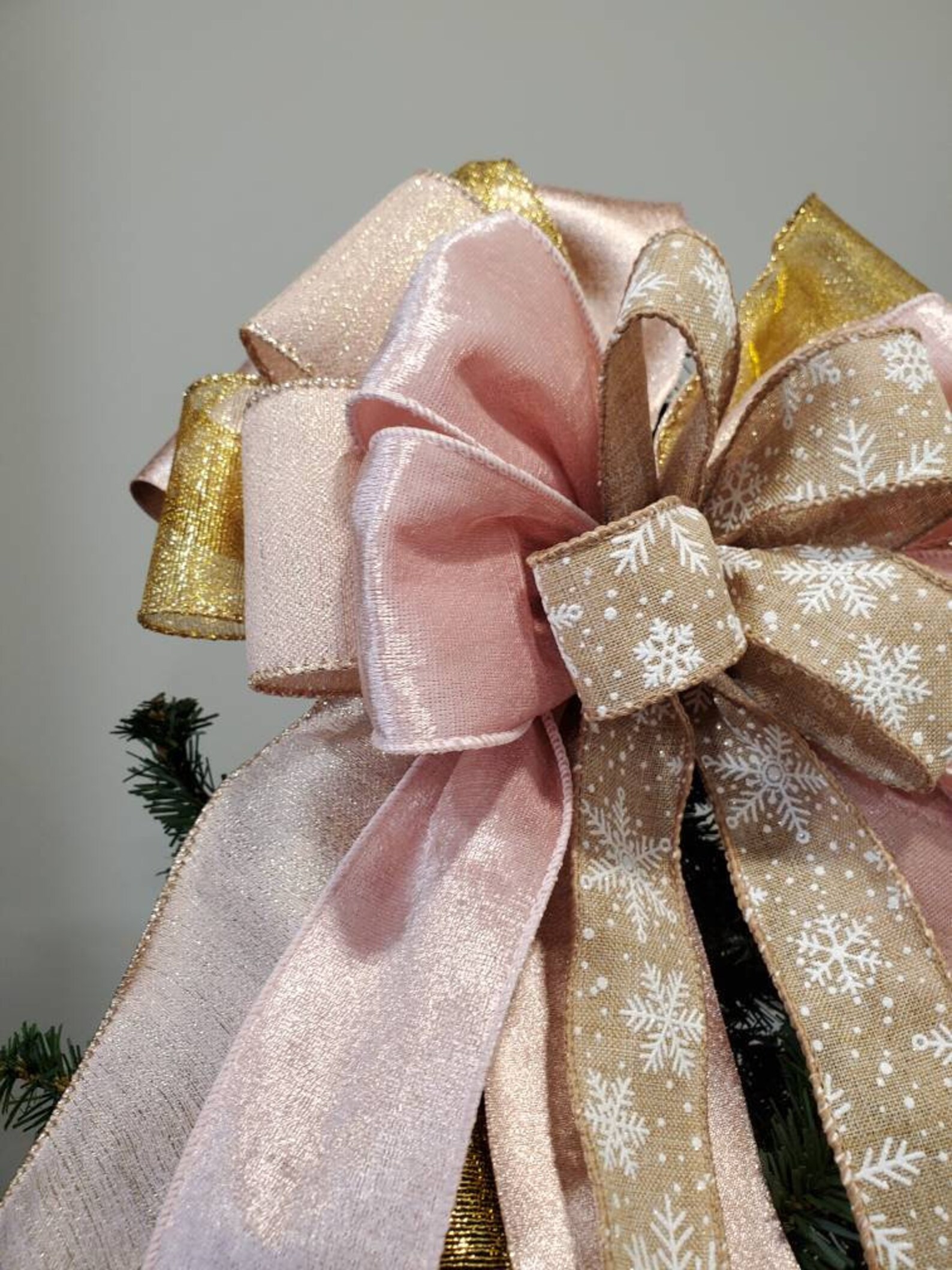 Rose Gold Tree Topper Bow Pink Snowflake Tree Topper Bow Etsy