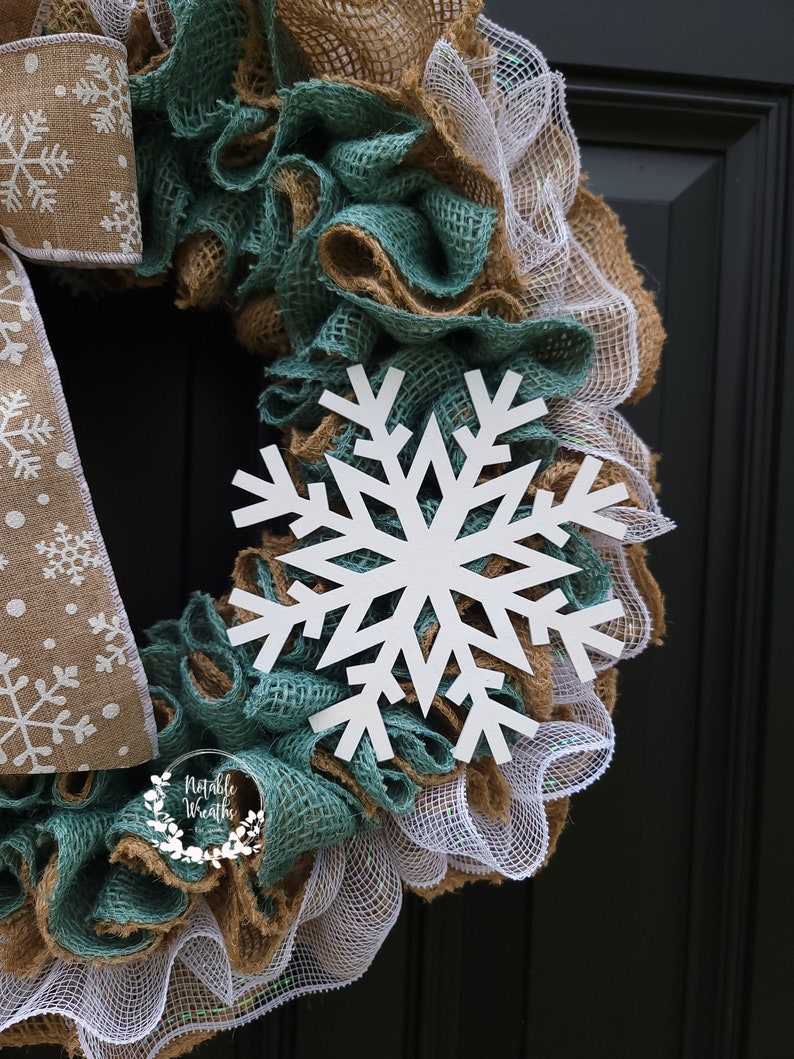 Turquoise Burlap Snowflake Wreath: Winter Front Door Decor - Etsy