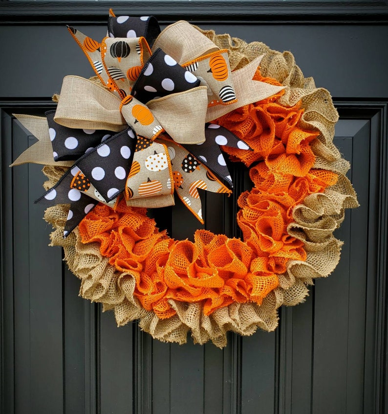 Fall Burlap Wreath for Front Door Fall Wreath Halloween Etsy