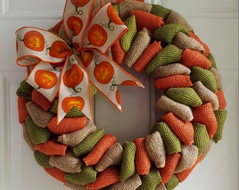 Halloween wreath, Jack O' Lantern wreath, Fall wreath, burlap wreath, autumn wreath, harvest wreath, primitive Halloween wreath