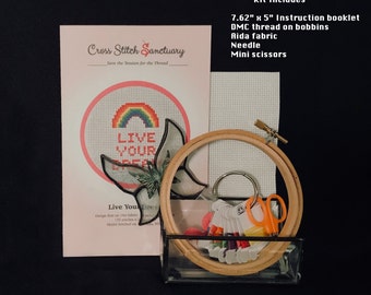 Cross-Stitch Kit and Pattern, includes: Scissors, Thread, Needle, Fabric and Hoop/ Choose Your Chart/ Great for Beginners