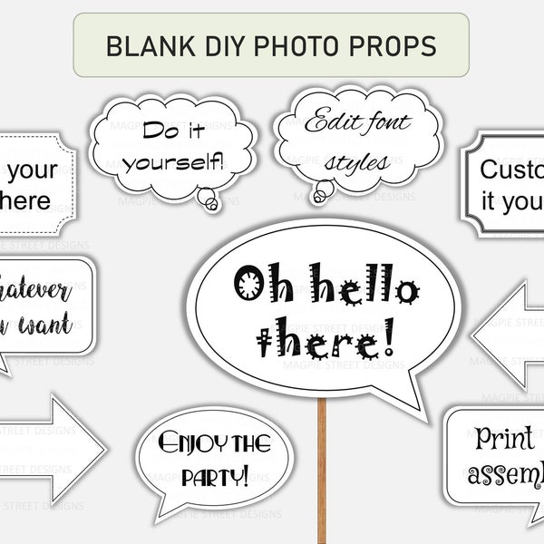 Blank DIY White Photo Booth Props / Custom Speech Bubbles / Wedding Shower Anniversary Party / Printable Party Decors Instant Download PDF