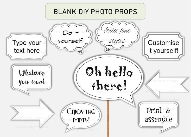 Blank DIY White Photo Booth Props / Custom Speech Bubbles / Wedding Shower Anniversary Party ...