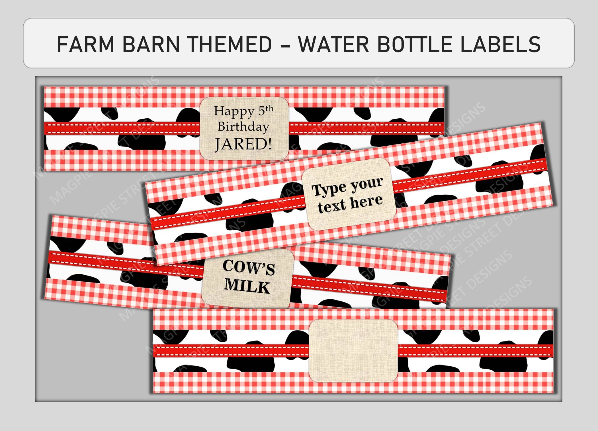 Farm Country Theme / Water Bottle Labels / Red Barn Rustic Party / DIY ...