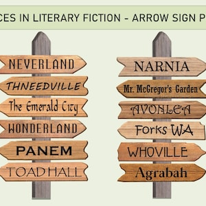 Printable Wooden Arrow Signs / Classroom Library Home Office Decor / Literary Fiction Book Places / PDF Digital Instant Download / Set A