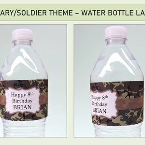 Military Soldier Party / Camouflage Army Water Bottle Labels Printable PDF DIY Editable Instant Download