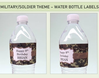 Military Soldier Party / Camouflage Army Water Bottle Labels Printable PDF DIY Editable Instant Download