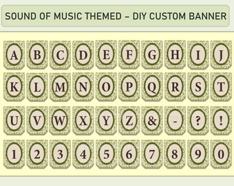 The Sound of Music Inspired / Printable Alphabet Banner / Green Damask Rustic / DIY Bunting / Party Decors / PDF Digital Instant Download