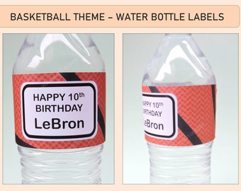 Basketball Themed Printable Party Water Bottle Labels / Ball Game Athletic Sport Birthday Party Decor / Instant Download / PDF / Editable