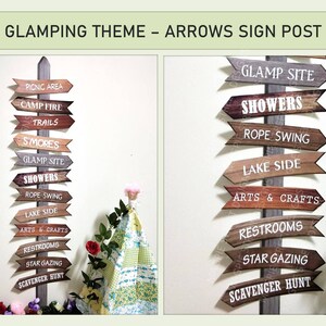 Printable Wooden Arrow Signs / Glamping Party Theme / Glam Festival Camping / PDF Digital Instant Download