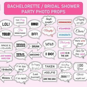 52 Bachelorette Speech Bubbles / Bridal Shower Hen's Party Photo Booth Props / Printable Party Decors Instant Download PDF