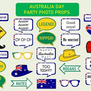 Australia Day Photo Props / Australian Straya Day Photo Booth Props / Party Speech Bubbles / Printable Pdf Zip PNG / Instant Download