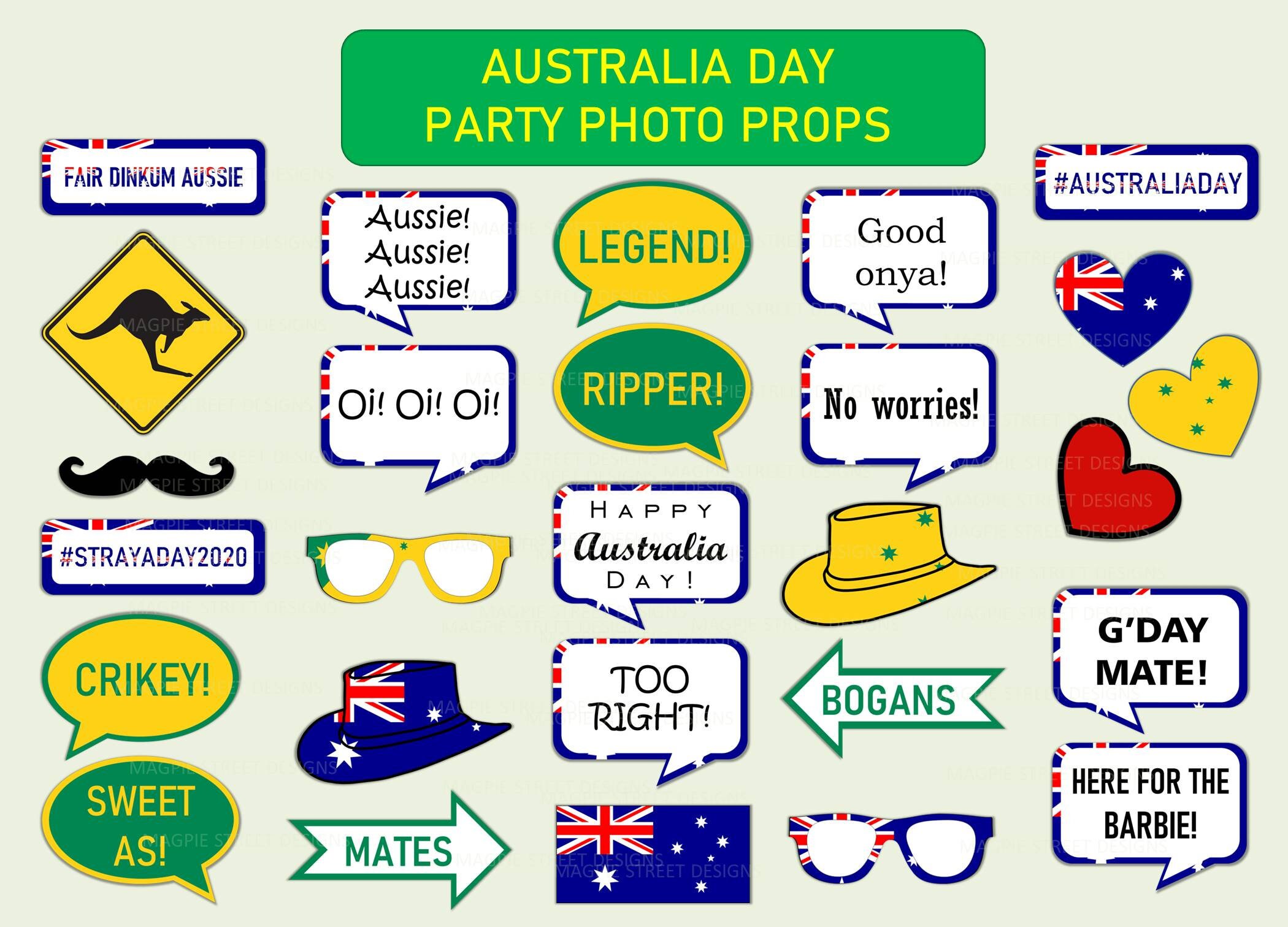 Australia Day Photo Props / Australian Straya Day Photo Booth Props