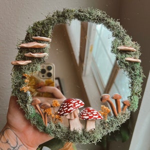 Dark Moss Mushroom Forest Mirror Portal | Handmade Mushroom Decor