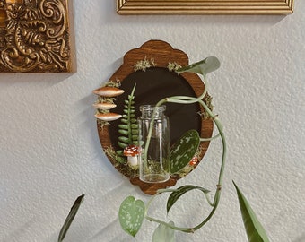 Vintage Wood Mushroom Frame Wall Planter | Propagation Station Wall Hanging