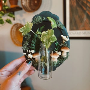 Black Vintage Mushroom Frame Wall Planter | Gothic Propagation Station Wall Hanging