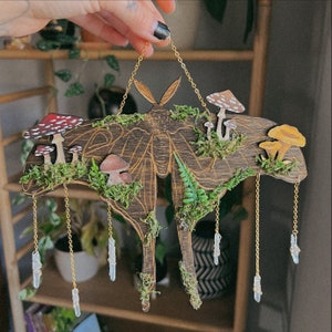 Handmade Mossy Crystal Mushroom Moth | Mushroom Wall Decor | Fairy Decor