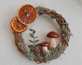 Citrus Warm Toned Mushroom Wreath | Mushroom Wall Decor | Wall Hangings