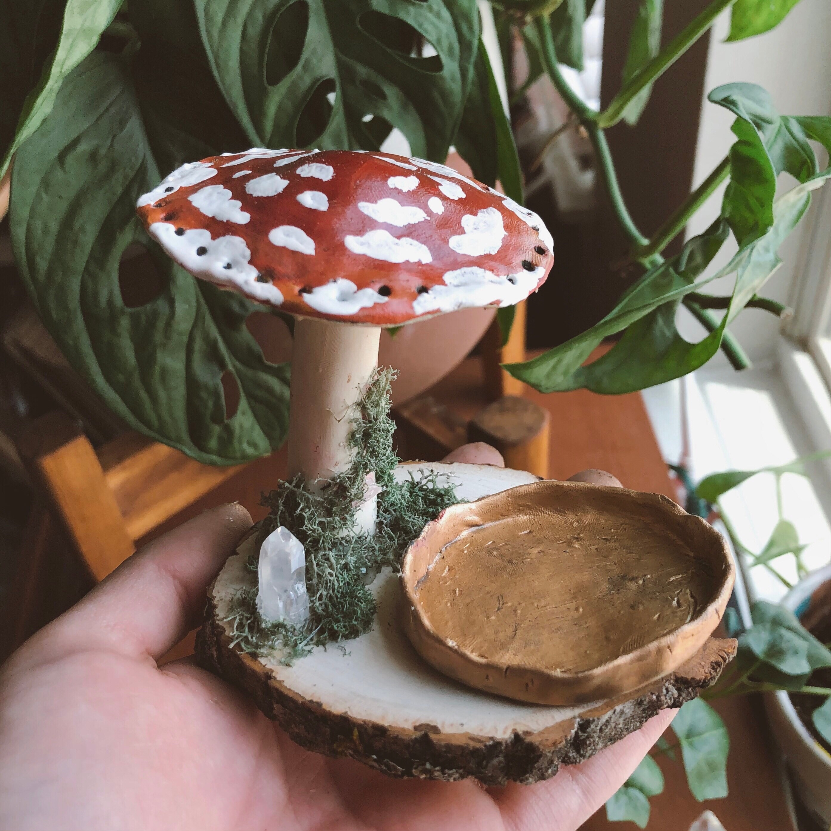 Mossy Mushroom Earring Holder Trinket Dish Handmade Jewelry