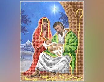 Christmas Mini Bead embroidery kit religious pattern, Small Catholic icon Simple Beaded cross stitch picture kit