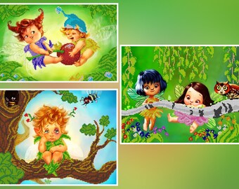 Small DIY Bead embroidery craft kit fairy kids pattern, beaded cross stitch picture kit for kids