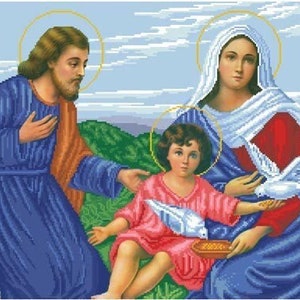 Holy family beaded embroidery kit Catholic icon religious pattern, bead cross stitch picture kit Virgin Mary Jesus Christ image 2