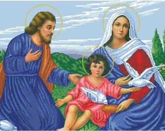 Holy family beaded embroidery kit Catholic icon religious pattern, bead cross stitch picture kit Virgin Mary Jesus Christ