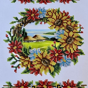 Small Easter wreath DIY Bead embroidery kit, egg hunt beaded cross stitch picture kit image 1