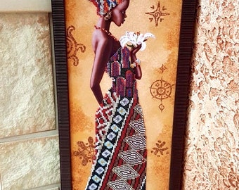 Small African pattern DIY bead embroidery craft kit, ethnic Beaded cross stitch picture kit