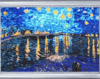 Van Gogh Starry night bead embroidery kit full coverage landscape pattern, fully beaded cross stitch picture kit abstract