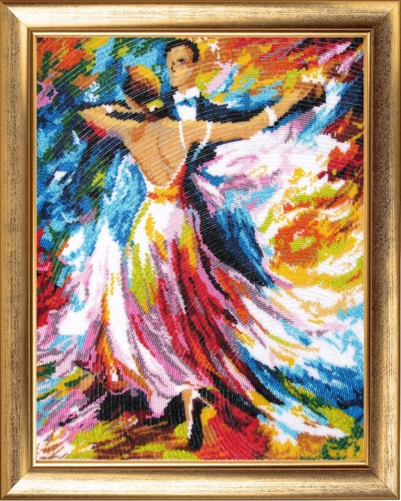 Large DIY Bead embroidery kit craft Waltz people pattern, Full coverage abstract Beaded cross stitch picture kit image 1