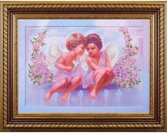 Large DIY Bead embroidery craft kit angels pattern, cute beaded cross stitch picture kit