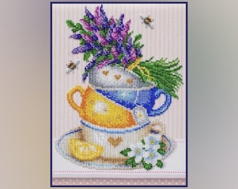 Small DIY bead embroidery kit still life pattern, beaded cross stitch picture kit for Kitchen decor