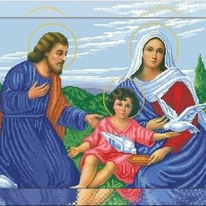 Holy family beaded embroidery kit Catholic icon religious pattern, bead cross stitch picture kit Virgin Mary Jesus Christ image 3