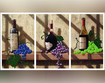 Modular beaded cross stitch picture kit wine bottles still life pattern, Large Bead embroidery kit for kitchen decor
