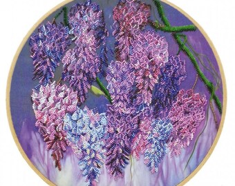 Small DIY Bead embroidery kit Wisteria floral pattern, abstract beaded cross stitch picture kit