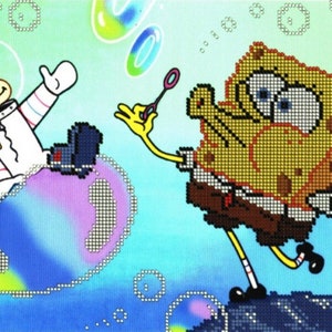 Small DIY Bead embroidery craft kit kids pattern, beaded cross stitch picture kit for kids, Open Season Sponge Bob Rio