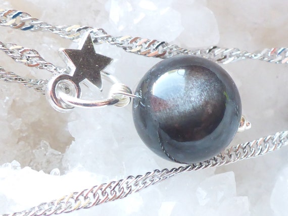 PROTECTION Silver Sheen Obsidian Necklace PROTECTION Crown