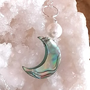 Abalone Moon & Shell Pearl 925 Sterling Silver Necklace - Moontime - 'Divine Goddess of Evening Light'