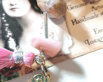 Roze opaalkristal edelsteenarmband - Boho-collectie - roze opaal en gouden hartarmband - 'Fairy Spirit'