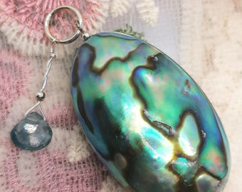 Abalone Shell and Blue Topaz Pendant - 'Mermaid Beauty'